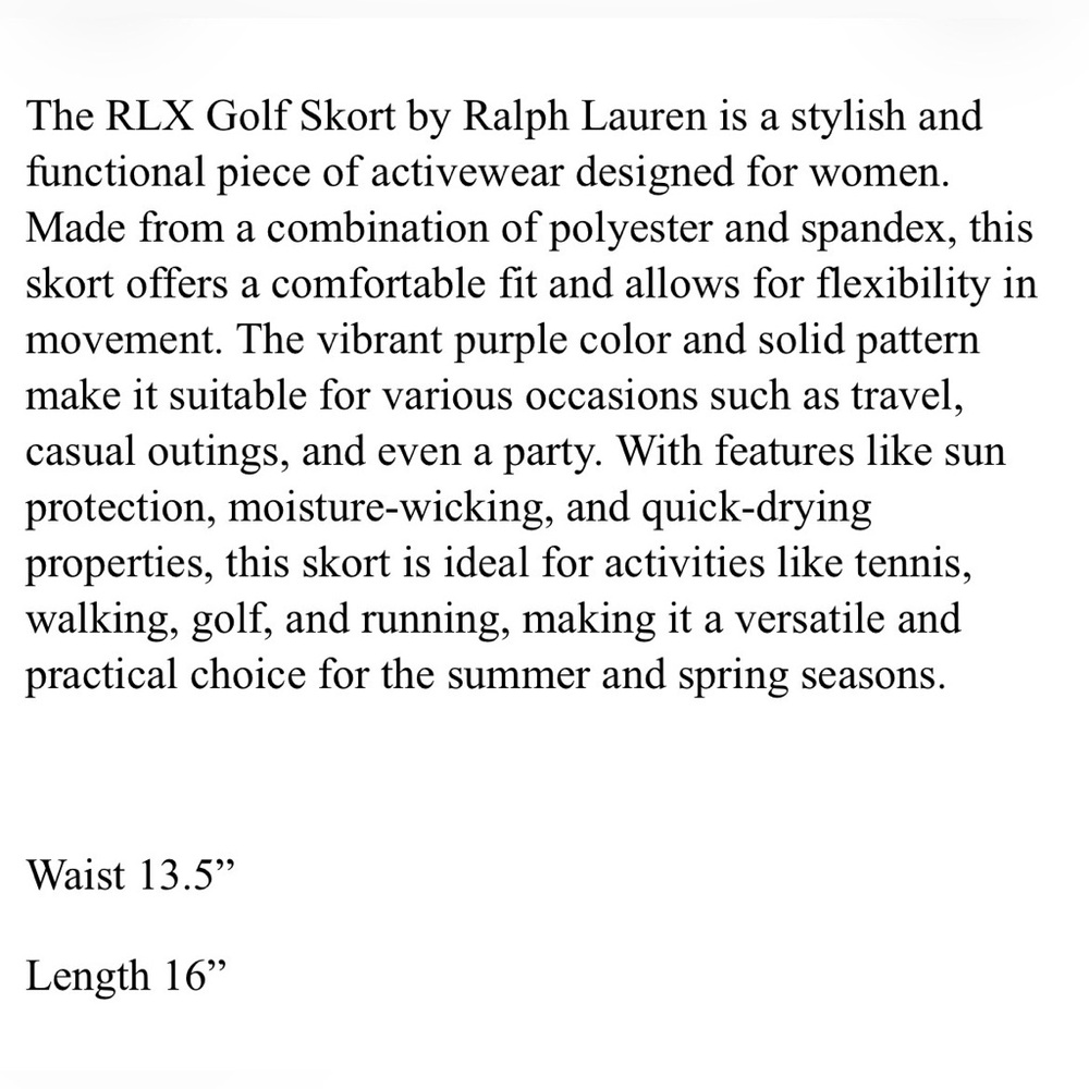 RLX Ralph Lauren Womens Golf Skort Small Purple Polyester Spandex - Picture 6 of 6